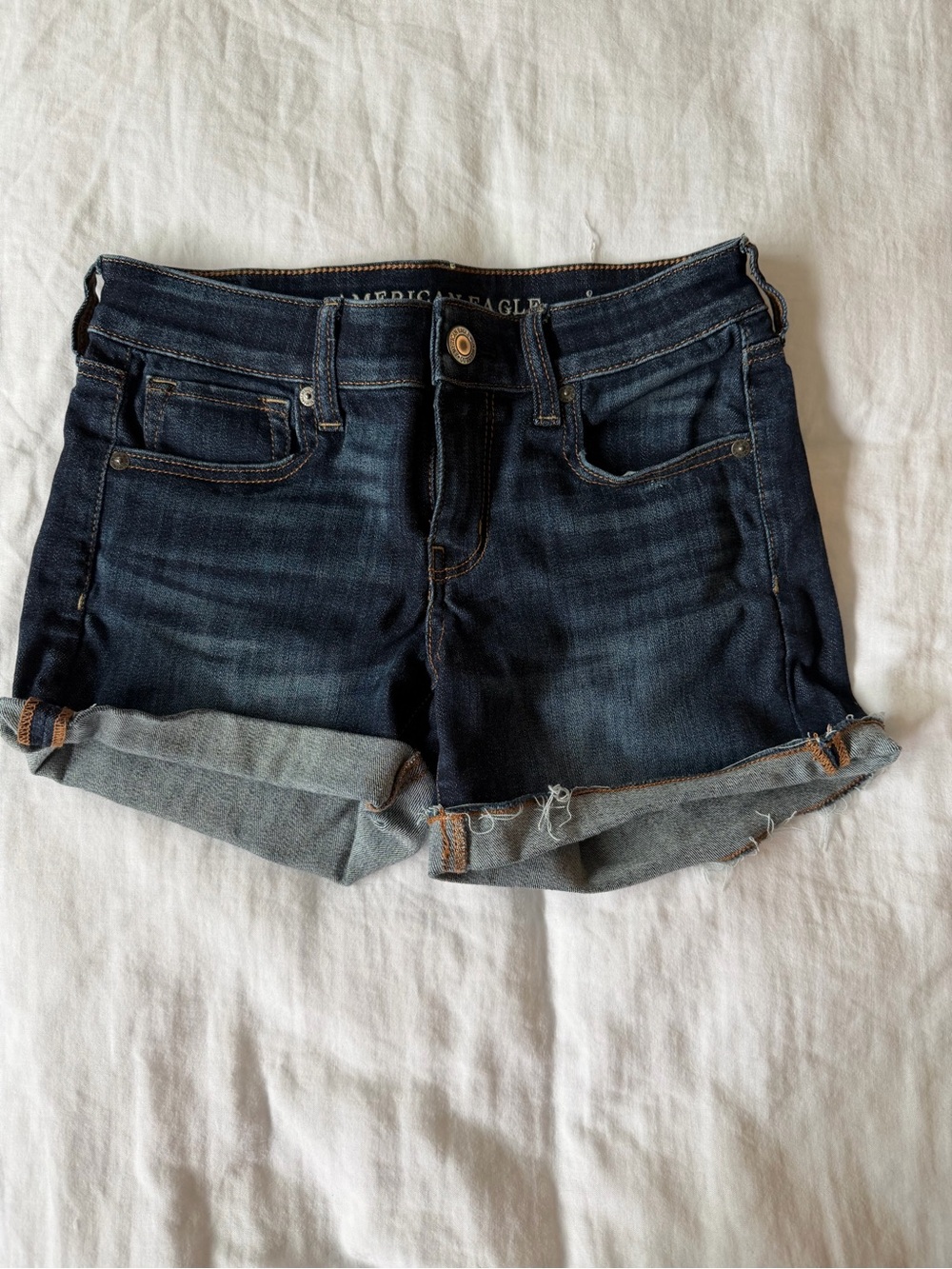 American Eagle Outfitters Dark Indigo Rolled Cuff Denim Shorts